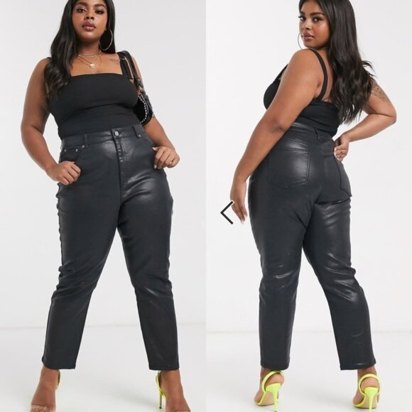 nwot ASOS Curve, High-Rise Farleigh Mom Jeans in Coated Black - Size 16W - Picture 11 of 11